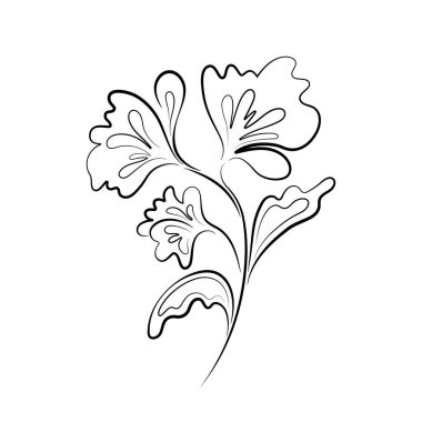 Soyut Çiçek Çizgisi Sanatı, çiçek çizimi, beyaz arkaplanda izole edilmiş siyah çizgiler, vektör çizgisi çizimi