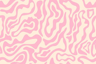 Pembe dalgalı, saykodelik arkaplan soyut, kusursuz desen. Barbiecore 'un modaya uygun stili. Vektör retro illüstrasyonu