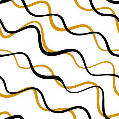 Kusursuz desenli soyut çizim dalgalı çizgiler siyah turuncu. Minimalist boho tarzında vektör baskısı beyaz arkaplana karalamalar.