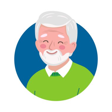 Yaşlı adam mavi arka planda gülümsüyor