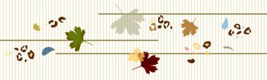 Soyut sonbahar yaprakları kompozisyonu, leopar derisi yamaları, moda kolaj tarzında asabi şekilleri olan minimalist yatay afiş. Web sitesi tasarımı, kartpostallar, kapak tasarımı