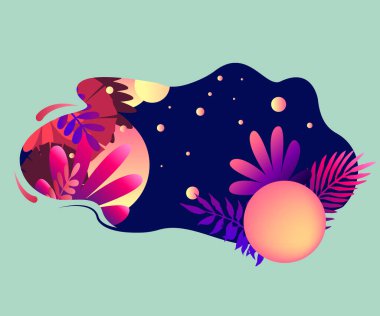  Vektör illüstrasyonu, bitki ve daireli arkaplan 