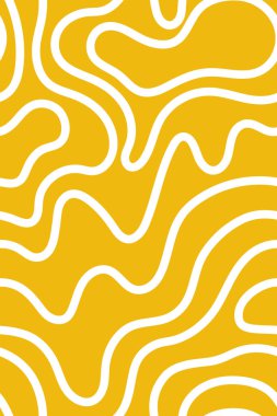 Sinuous white lines, wavy, flowing, curved, twisting stripes on sunny yellow background. Seamless background with jagged, hand-drawn wavy, organic retro ornaments and hippie patterns.