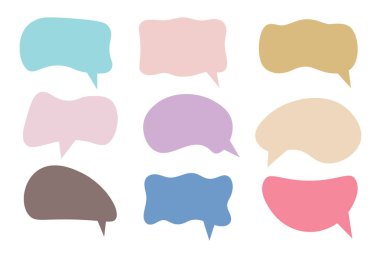 Set of pastel doodle speech bubble icons. Vector organic abstract frames. Liquid bubble backgrounds. Trendy palette. Empty text field.