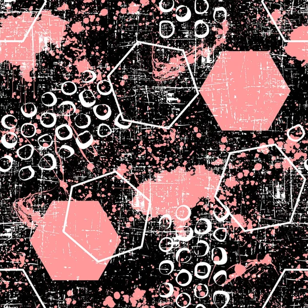 Motif Grunge Avec Hexagone Rose Traces Peinture Éléments Géométriques — Image vectorielle
