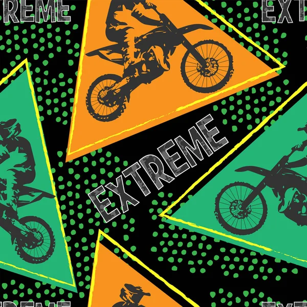 Extremt Mönster För Killar Motocross Trianglar Punkter Och Extrem Text — Stock vektor