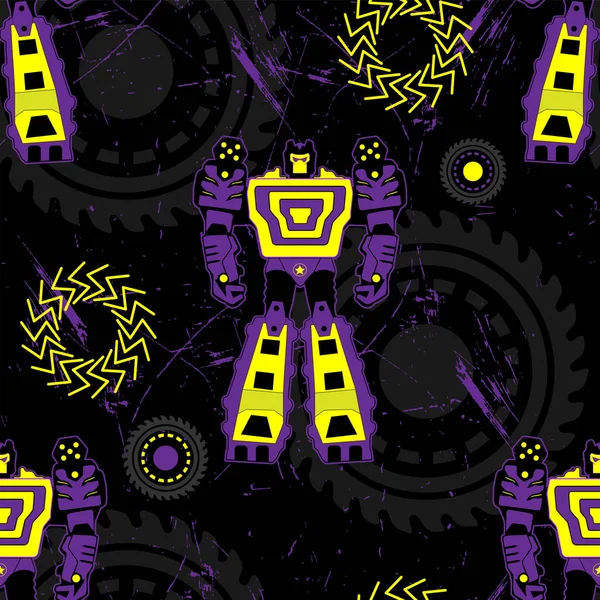 带有凉爽的紫色机器人 磨擦纹理和几何元素的印刷品 — 图库矢量图片
