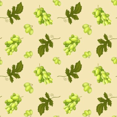 Üzüm. Yeşil Üzüm ve Yaprak desenli kusursuz desen. Parlak Üzüm Suyu. Çizim elle çizilmiş. Paketleme, şarap etiketleri, kırtasiye malzemeleri için tasarım