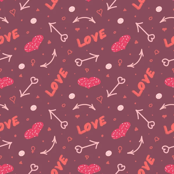 Простий Безшовний Малюнок Каракулів Валентинів Збирайте Запонки Стрілами Серцями Дизайн — стокове фото