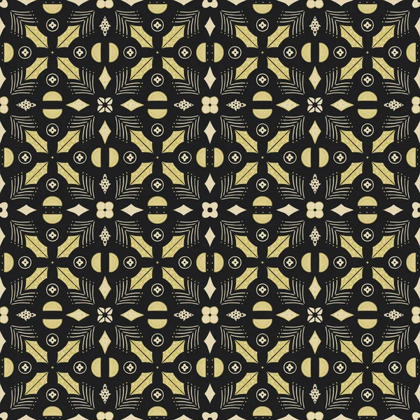 Abstrakt Geometriskt Sömlöst Mönster Mönsterprickar Ränder Blommor Gyllene Svarta Färger — Stockfoto