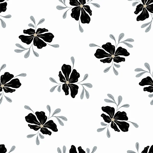 Zökkenőmentes Virágminta Monokróm Színekben Kézzel Rajzolt Illusztráció Ajándékok Textíliák Tapéták — Stock Fotó