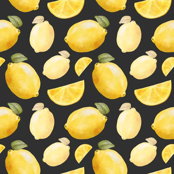 Акварельный Лимон Бесшовный Узор Ломтиками Фруктов Тропический Образец Фруктового Лимона — стоковое фото