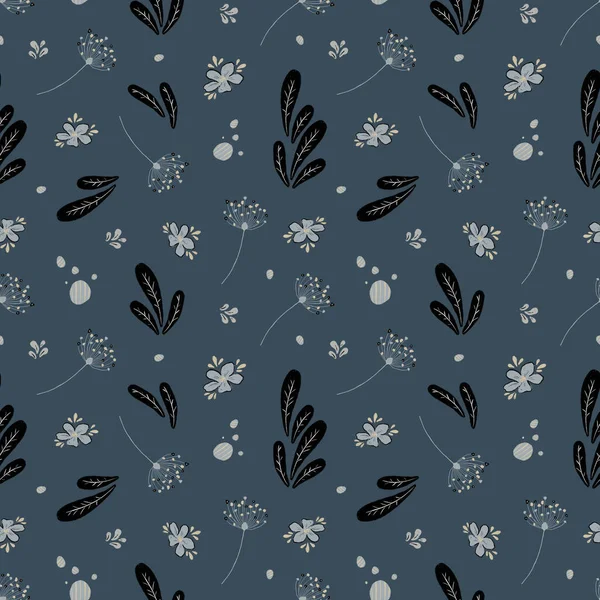Seamless floral pattern. Monochrome pattern with dandelion leaves and flowers