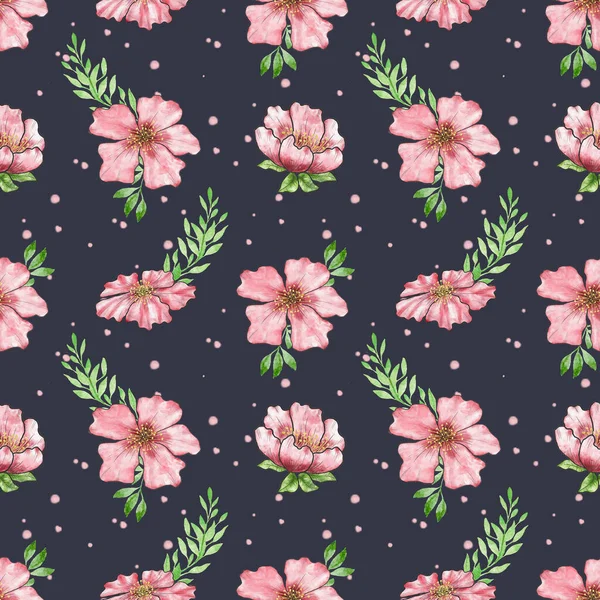 Watercolor Floral Pattern Seamless Pattern Chinese Cherry Blossoms Hand Drawn — Stock Photo, Image