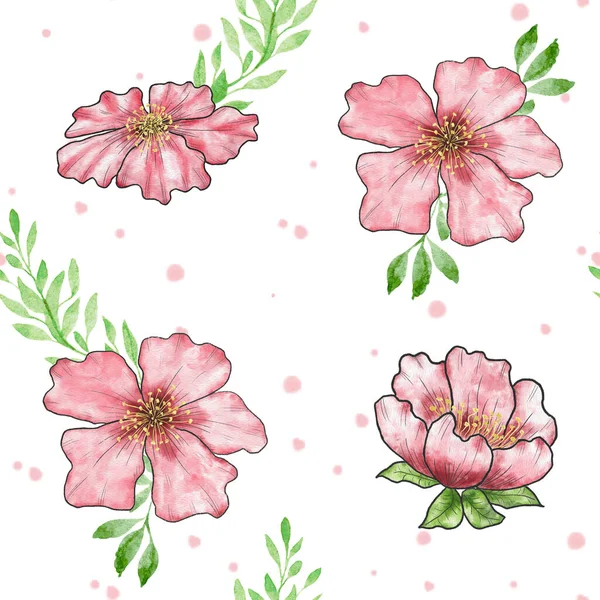 Aquarell Florales Muster Nahtloses Muster Mit Chinesischen Kirschblüten Kirschblüten Illustration — Stockfoto