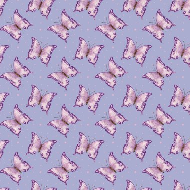 Kelebek. Violet Butterfly 'la suluboya kusursuz desen. Vahşi doğa. Bir böceğin görüntüsü