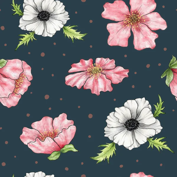 Akvarel Květinový Vzor Bezproblémový Vzor Čínskými Třešňovými Květy Květinové Ilustrace — Stock fotografie