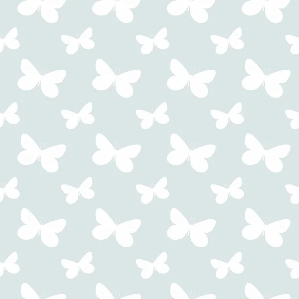 蝶とのシームレスなパターン 明るい青の背景に白い蝶 手描きモノクロイラスト — ストック写真