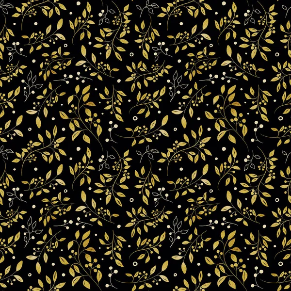 Luxus Minta Arany Ággal Zökkenőmentes Természetes Minta Egy Fekete Háttér — Stock Fotó
