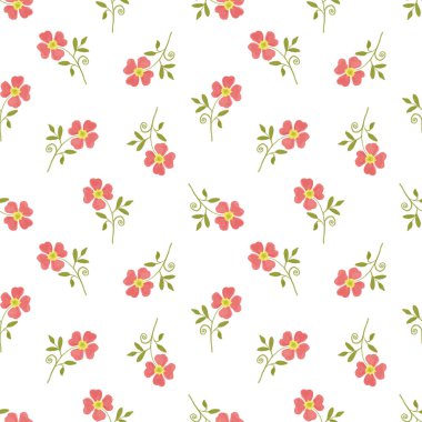 Çiçeksiz suluboya deseni. Kırmızı çiçekler. Doğal elementler. Tekstil, kapak ve ambalaj için tasarım