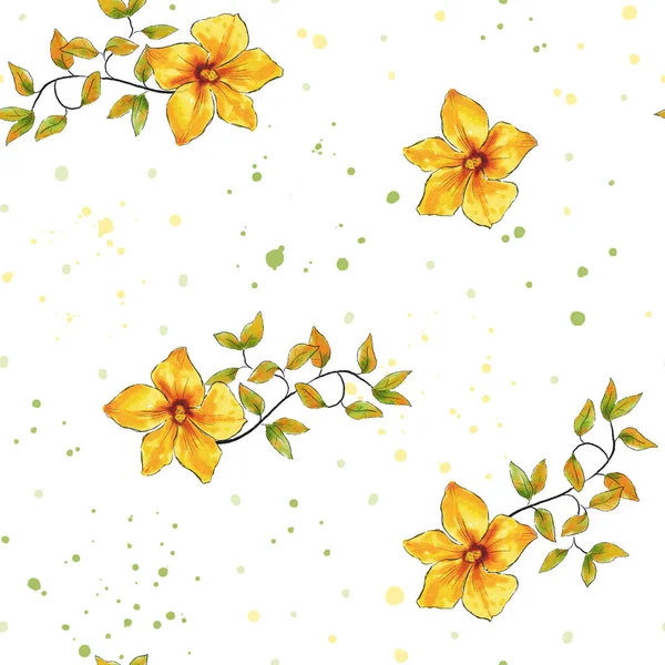 Padrão Sem Costura Outono Floral Aquarela Flores Amarelas Brilhantes Fundo — Fotografia de Stock