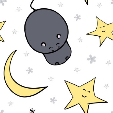 Şirin su aygırlarıyla kusursuz bir desen. Yıldızlar, ay ve su aygırlarıyla çocuk desenleri