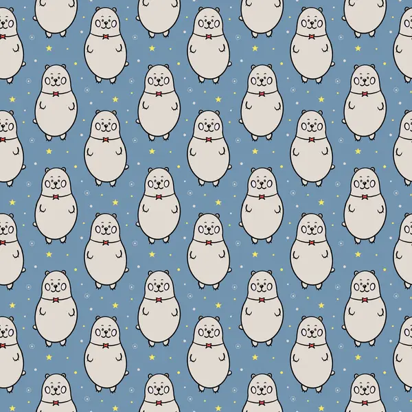 Seamless pattern with cartoon bear. Grizzly bear, stars and dots. Design for childrens products