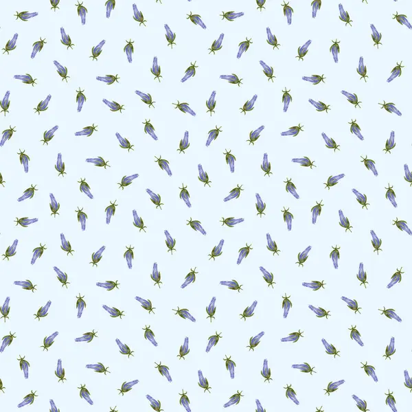 Çan çiçekleri. Vahşi çiçekler, kusursuz desenler. Mavi yabani çiçekler. Tekstil ve kağıt tasarımı