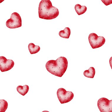 Sevgililer Günü. Pembe kalpli kusursuz suluboya deseni. Paketleme, paketleme, koleksiyon defteri, tekstil tasarımı. Doğum günü, Anneler Günü