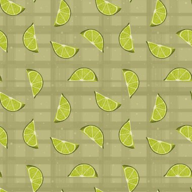 Limonlu suluboya deseni. Yeşil turunçgil limonlu kusursuz desen. Limon dilimi, limon dilimi. Gıda ambalajı, menü tasarımı ve kırtasiye malzemeleri için tasarım. Bir kafes ile bir arkaplanda tasarım