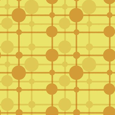 Kahverengi dairelerin ve çizgilerin soyut geometrik ve dikişsiz deseni. Açık yeşil arkaplanda geometrik şekiller