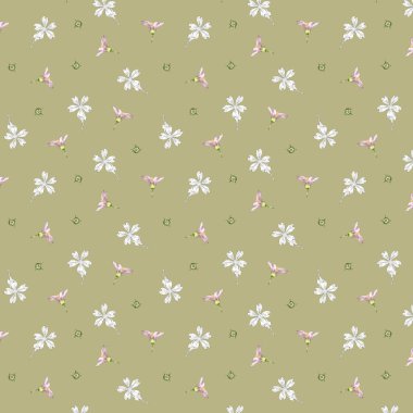 Çiçek deseni. Vahşi kır çiçekli, pembe çiçekli kusursuz bir desen. Çiçek açar. Çizim ve renk tarzında illüstrasyon. Çizgi ve karalama. Tekstil, ambalaj ve kağıt için yaz tasarımı