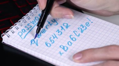 Kişisel bilgi güvenliğinin sağlanmasını amaçlayan farklı şifreleri gösteren bir not defterinin ayrıntılı bir yakın görüntüsü