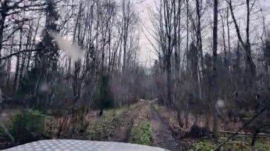 Hafif yağmurlu yemyeşil bir ormanda zorlu bir yol, macera arayan off-road meraklıları için ideal.