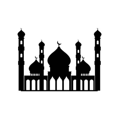 Beyaz üzerine siyah cami silueti