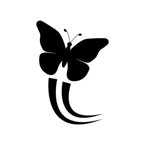 Černý Motýl Letí Bílém — Stockový vektor