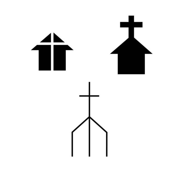 Conjunto Três Ícones Igreja — Vetor de Stock