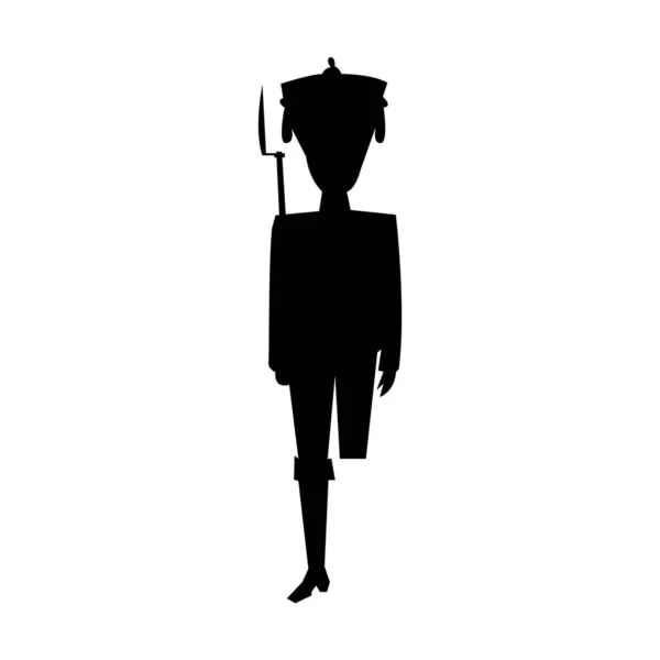 Silhouette Noir Soldat Étain Inébranlable Isolé Sur Fond Blanc — Image vectorielle