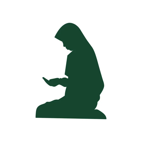 Müslüman Kadının Üzerinde Izole Beyaz Arka Plan Dua — Stok Vektör