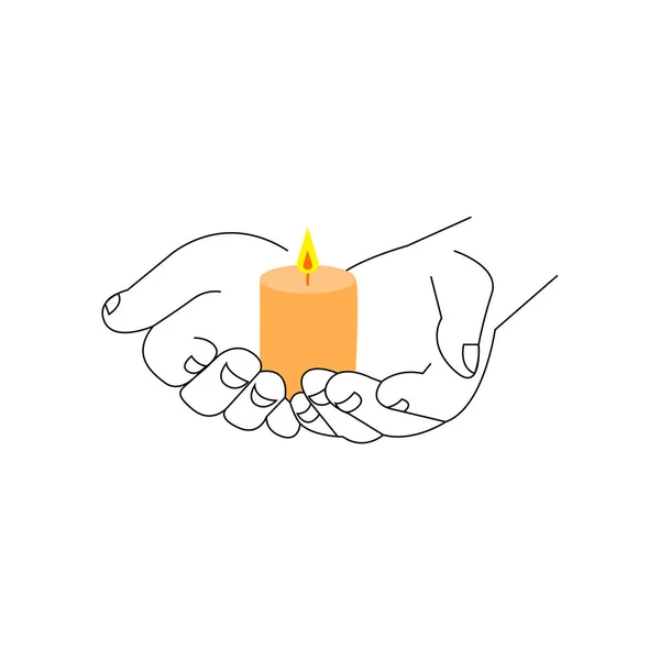 Hands Holding Candle Isolated White Background — Stock Vector
