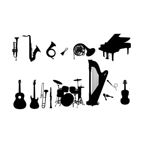 Set Musical Instruments Isolated White Background — Stock Vector