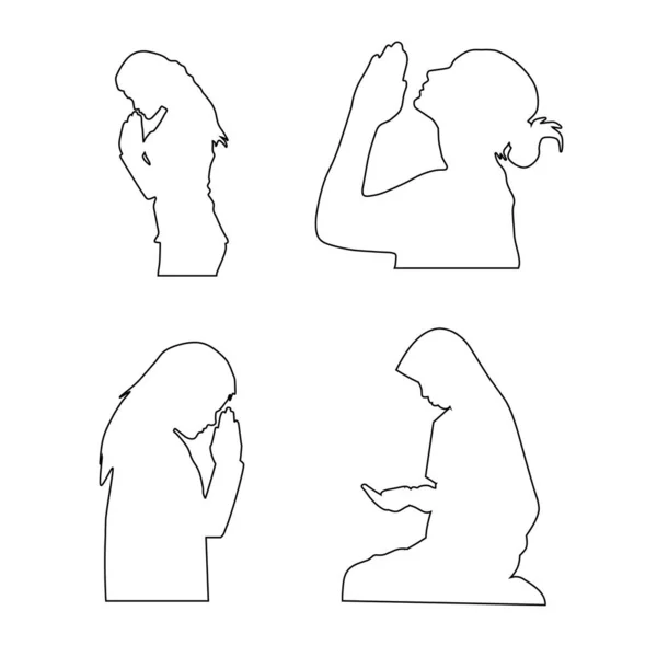 Набор Четырех Женщин Молящихся Иконы — стоковый вектор