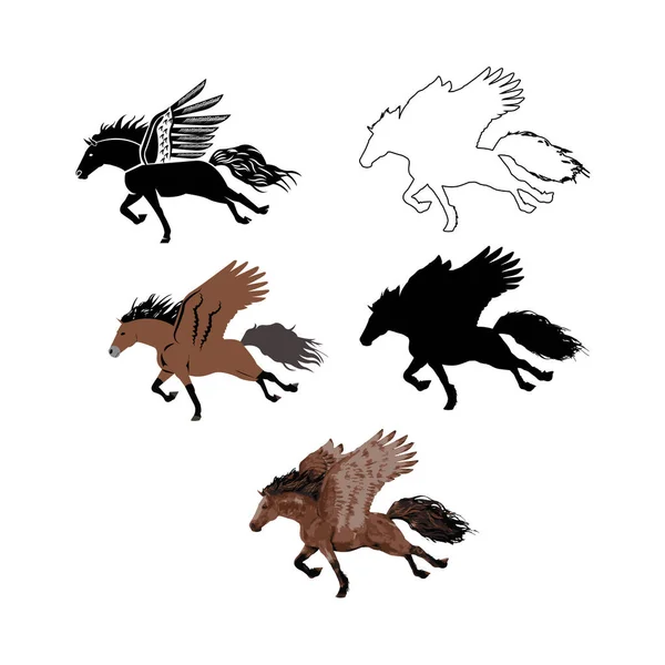 Cinco Ilustrações Pegasus Isoladas Sobre Fundo Branco — Vetor de Stock