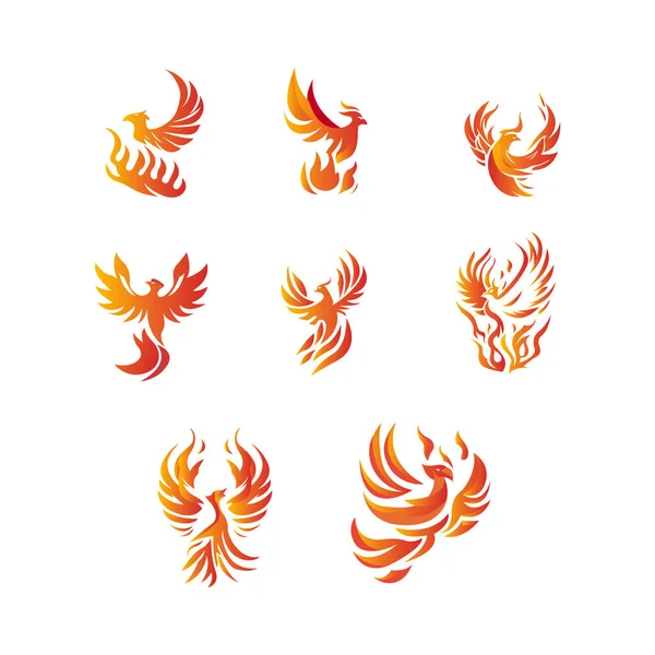 Set Eight Phoenix Icons — Stock Vector