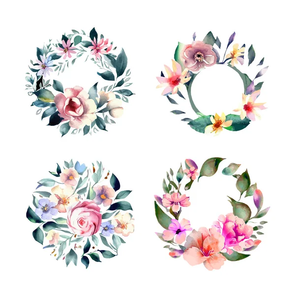 Ensemble Cercles Fleurs — Image vectorielle