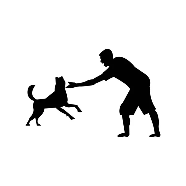 Svart Siluett Man Med Hund — Stock vektor
