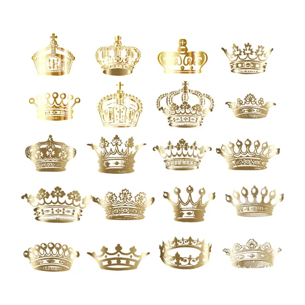 Conjunto Ícones Coroa Dourada — Vetor de Stock