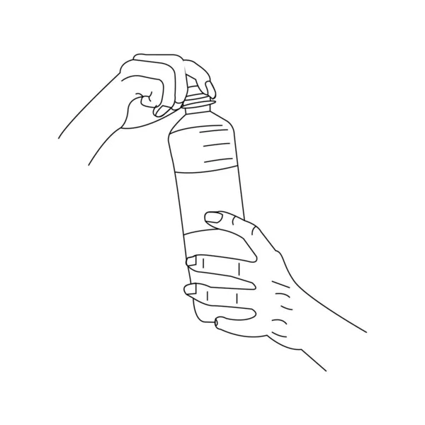 Hand Hält Wasserflasche — Stockvektor