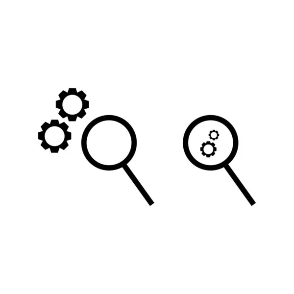 Magnifying Glass Gears Icons — Stock Vector