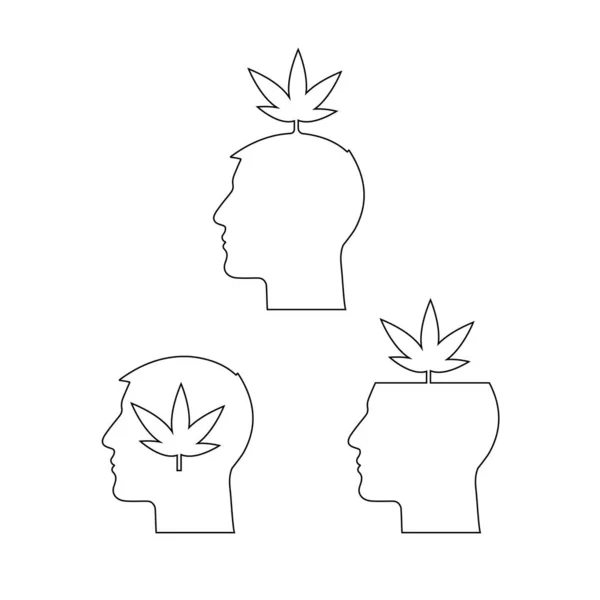 Huvuden Med Cannabis Blad Ikoner — Stock vektor